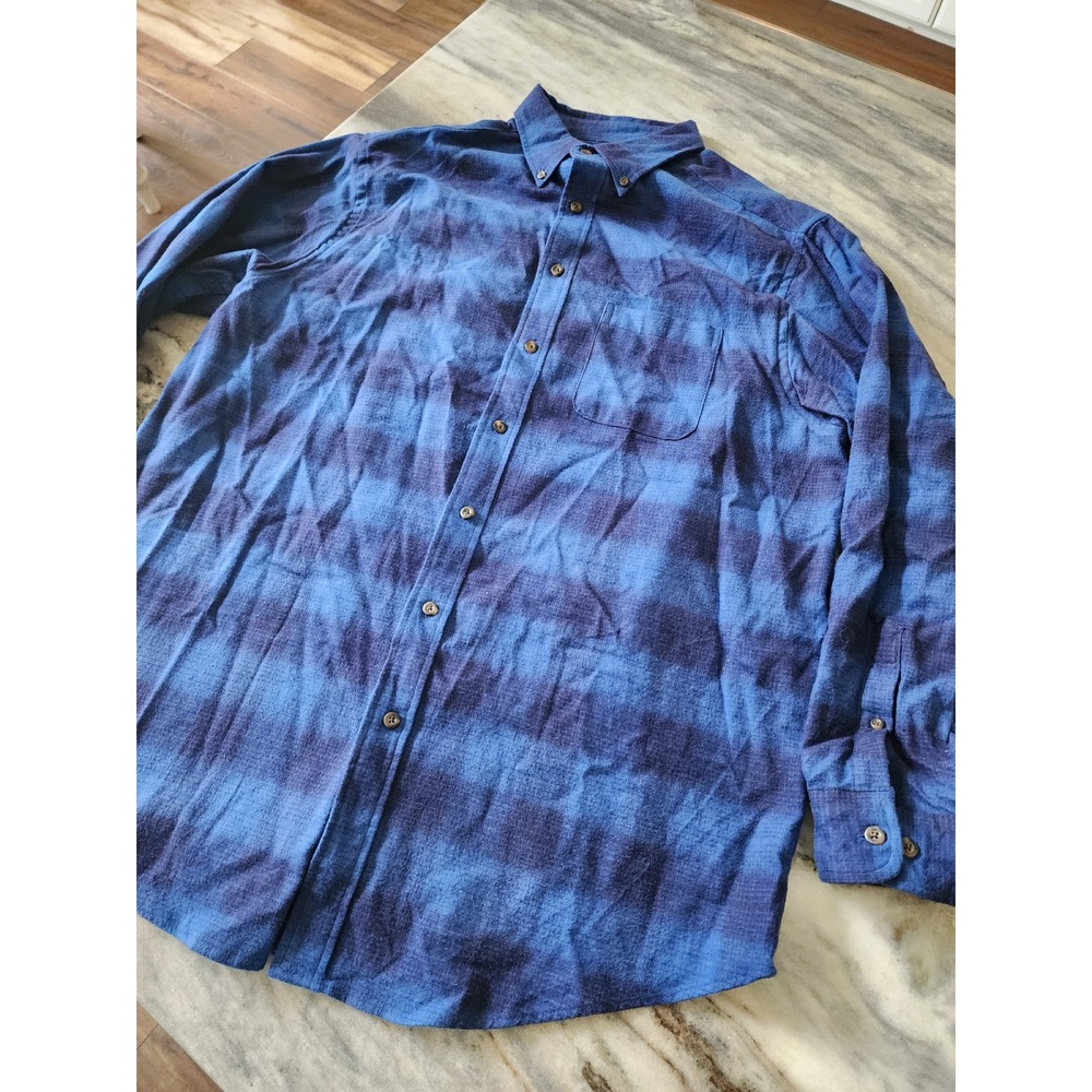 Roundtree & Yorke‎ Mens 2XT Blue Ombre Plaid Flannel Button Down Shirt Tall Fit